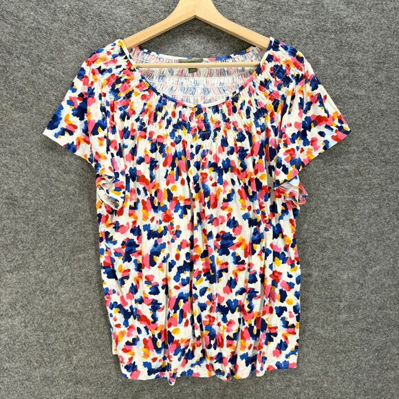 Style & Co. Blouse Women XL White Colorblock Short Sleeve Round Neck Rayon - Picture 1 of 7